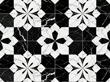 Modern Middle Ancient Style Black and White Stone Parquet Flower Geometric Pattern Water Knife Stone Parquet Floor Tile Light Luxury Black and White Parquet Marble texture (ID:ffaeh362227)