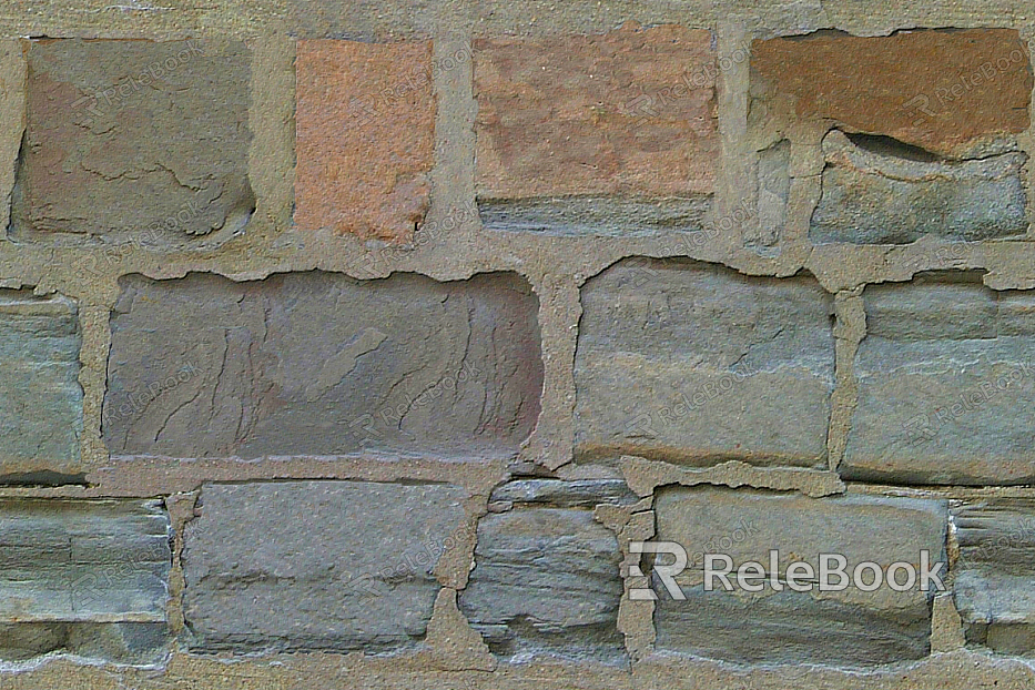 A brick wall texture map with irregular, rustic bricks in shades of red and brown, displaying signs of wear and age with cracks and uneven surfaces.