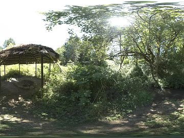 Outdoor Forest Lawn Thatched Pavilion Daytime HDR texture (ID:ffabg94051)