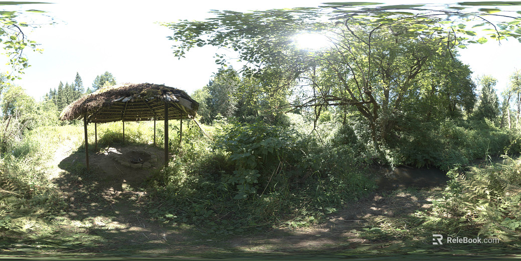 Outdoor Forest Lawn Thatched Pavilion Daytime HDR texture