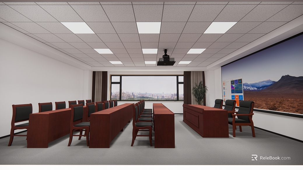 Modern Deep Brown Solid Wood Meeting Room Tables and Chairs texture