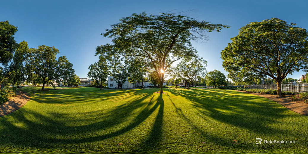 Blue sky white clouds lawn forest landscape panorama texture