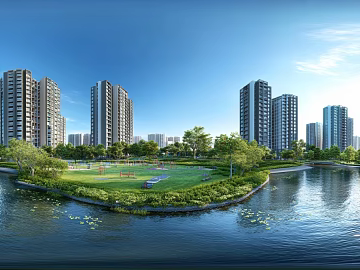 Modern Daytime Community Greening Water System Panoramic HDR texture (ID:ffach455508)