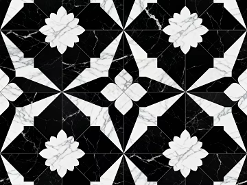Modern Simple Antique Black and White Stone Parquet Flower Geometric Pattern Water Knife Cut Parquet Floor Tile Light Luxury Black and White Parquet Marble texture (ID:ffaeh858877)
