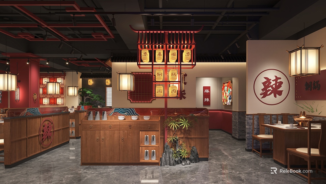 New Chinese Red Brown Sichuan Restaurant Dining Space texture