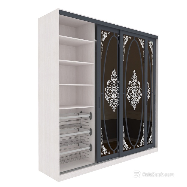 European-style black frame art glass wardrobe sliding door texture