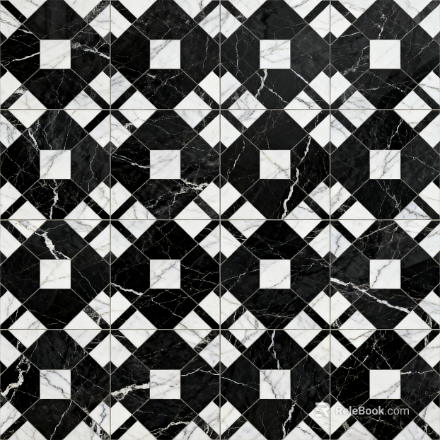 Modern Simple Antique Black and White Stone Parquet Flower Geometric Pattern Water Knife Cut Parquet Floor Tile Light Luxury Black and White Parquet Marble texture