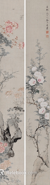 Chinese style meticulous flower four screen painting texture