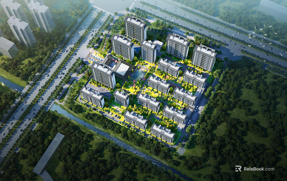 Modern residential area bird's-eye view renderings texture