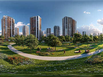 Modern Daytime Community Greening Panoramic HDR texture (ID:ffach165508)