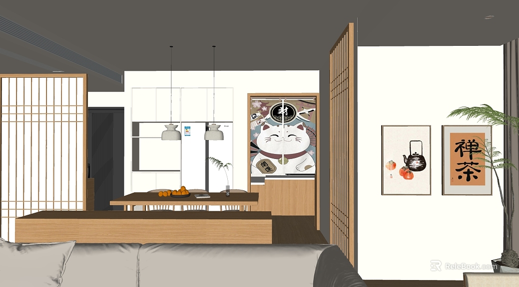 Japanese-style wooden grille restaurant partition texture