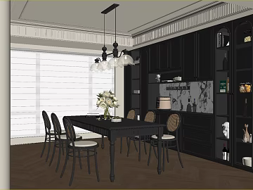 Retro dark solid wood restaurant furniture 3d model