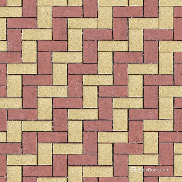 Red brown yellow mosaic water permeable brick outdoor pavement texture