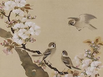 Japanese Sakura Sparrow Paintings texture (ID:ffaeh589836)