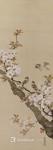 Japanese Sakura Sparrow Paintings texture