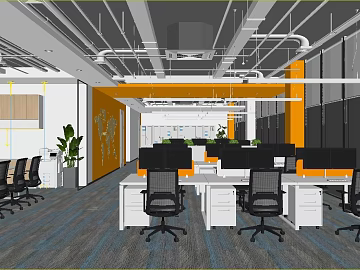 Modern blue gray striped carpet office space 3d model