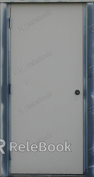 A sturdy, industrial metal door with a textured surface, featuring rivets and a rectangular window at eye level, framed in a darker metal, suggesting a utilitarian and secure entryway.