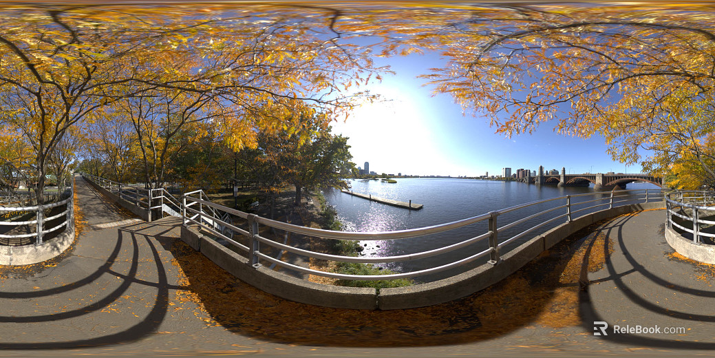 Outdoor Autumn Lake Bridge Daytime HDR texture