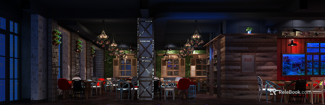 Industrial wind dining space decoration effect diagram texture