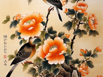 Chinese flower and bird painting texture (ID:ffach501556)