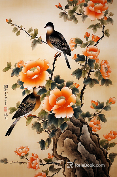 Chinese flower and bird painting texture