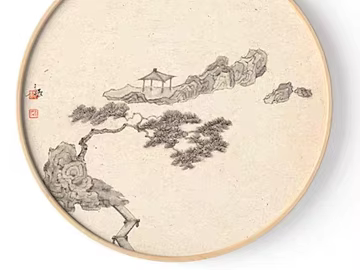 New Chinese Style Light Grey Landscape Round Decorative Painting texture (ID:ffaeh425339)