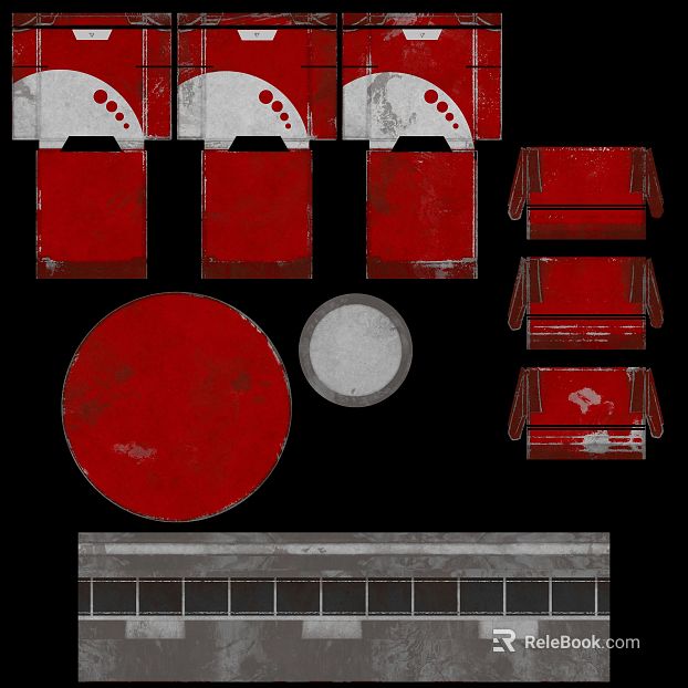 Industrial wind red gray old metal components texture