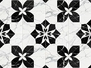 Modern Middle Ancient Style Black and White Stone Parquet Flower Geometric Pattern Water Knife Stone Parquet Floor Tile Light Luxury Black and White Parquet Marble texture (ID:ffaeh465827)