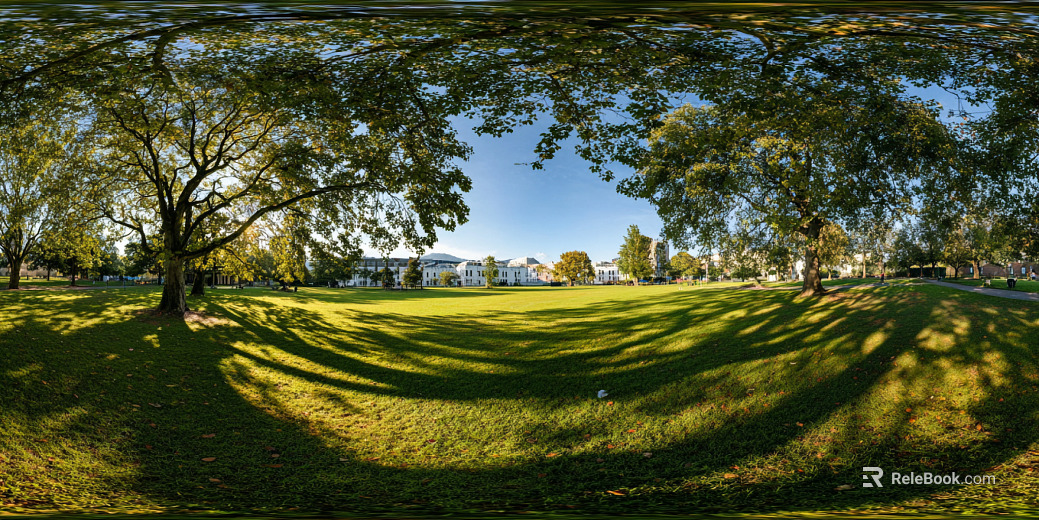 HDR blue sky white clouds lawn forest landscape panorama texture
