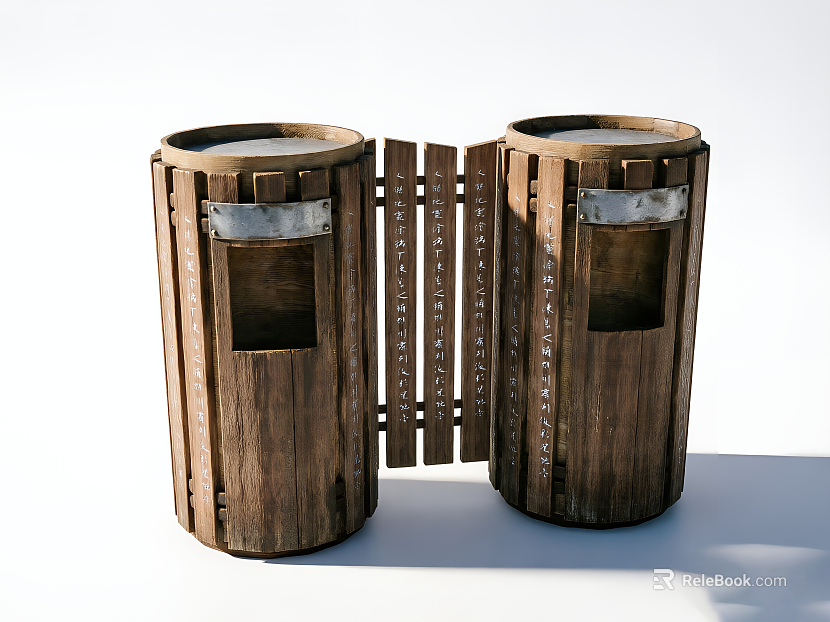 Dark brown dilapidated wooden public trash can texture