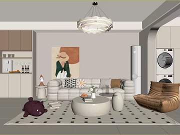 Modern light gray living room overall scene texture (ID:ffaeh174536)