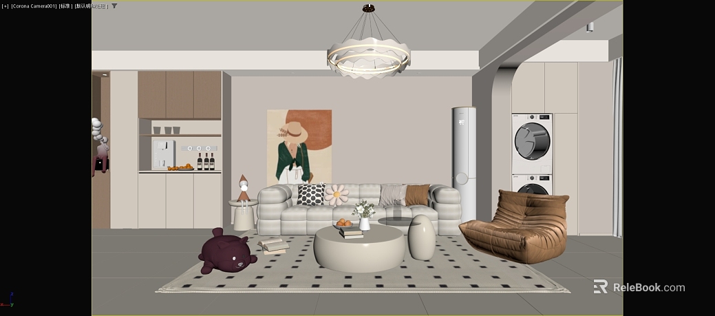 Modern light gray living room overall scene texture
