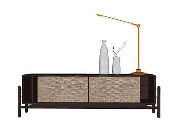 New Chinese Deep Brown Solid Wood Woven TV Cabinet texture (ID:ffaeh877586)