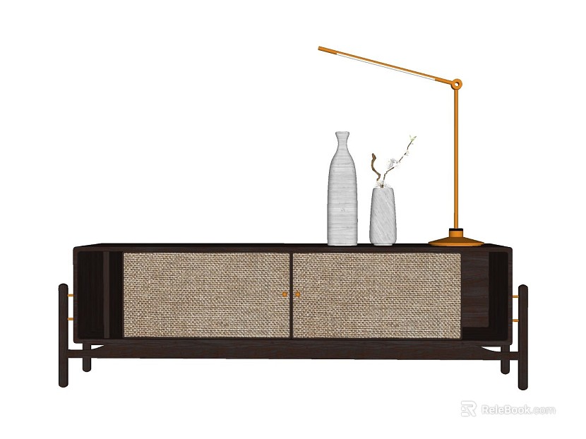New Chinese Deep Brown Solid Wood Woven TV Cabinet texture