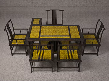 Chinese-style yellow brown wood grain table and chair set texture (ID:ffaeh386386)