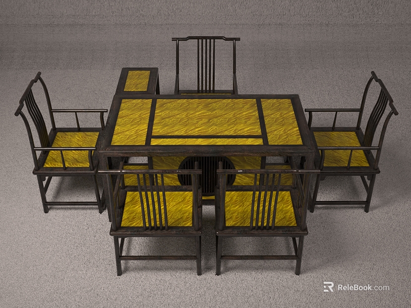 Chinese-style yellow brown wood grain table and chair set texture