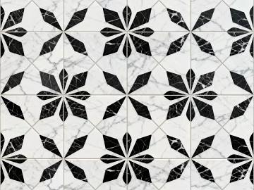 Modern Middle Ancient Style Black and White Stone Parquet Flower Geometric Pattern Water Knife Stone Parquet Floor Tile Light Luxury Black and White Parquet Marble texture (ID:ffaeh615927)