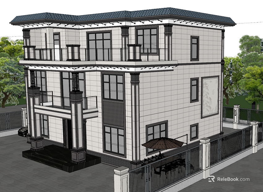 New Chinese Style Grey White Tile Villa Exterior Wall texture