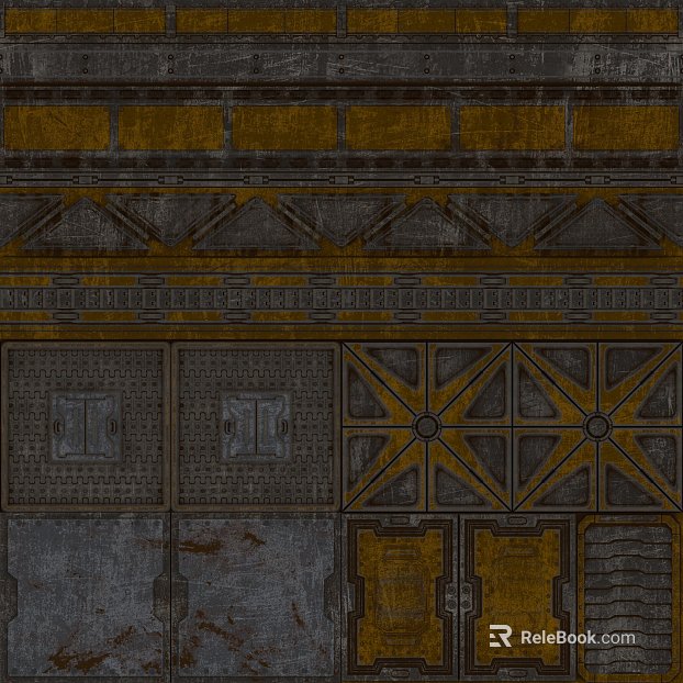 Industrial-style gray-yellow distressed metal panel texture