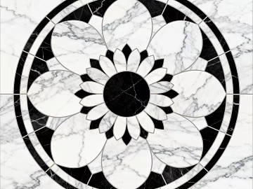 Modern Black and White Stone Parquet Flower Geometric Pattern Water Knife Stone Parquet Floor Tile Light Luxury Black and White Parquet Marble Black and White Stone Round Parquet Hallway Round Parquet texture (ID:ffaeh512927)