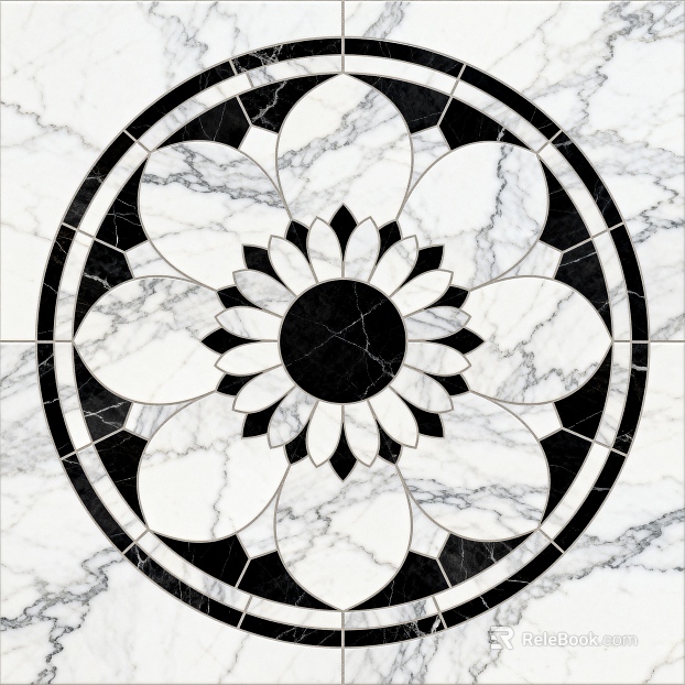 Modern Black and White Stone Parquet Flower Geometric Pattern Water Knife Stone Parquet Floor Tile Light Luxury Black and White Parquet Marble Black and White Stone Round Parquet Hallway Round Parquet texture