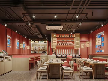 New Chinese Red Restaurant Store Interior texture (ID:ffaeh795596)