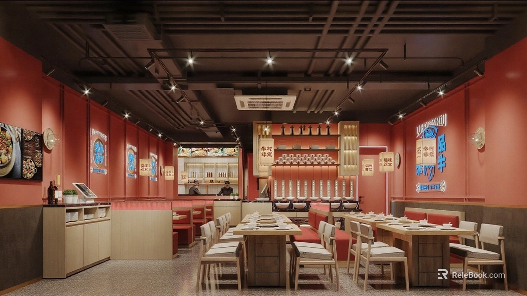 New Chinese Red Restaurant Store Interior texture