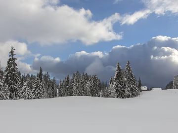 Snow Forest Snow Cottage Blue Sky Clouds Snow Outdoor Exterior texture (ID:ffach977263)