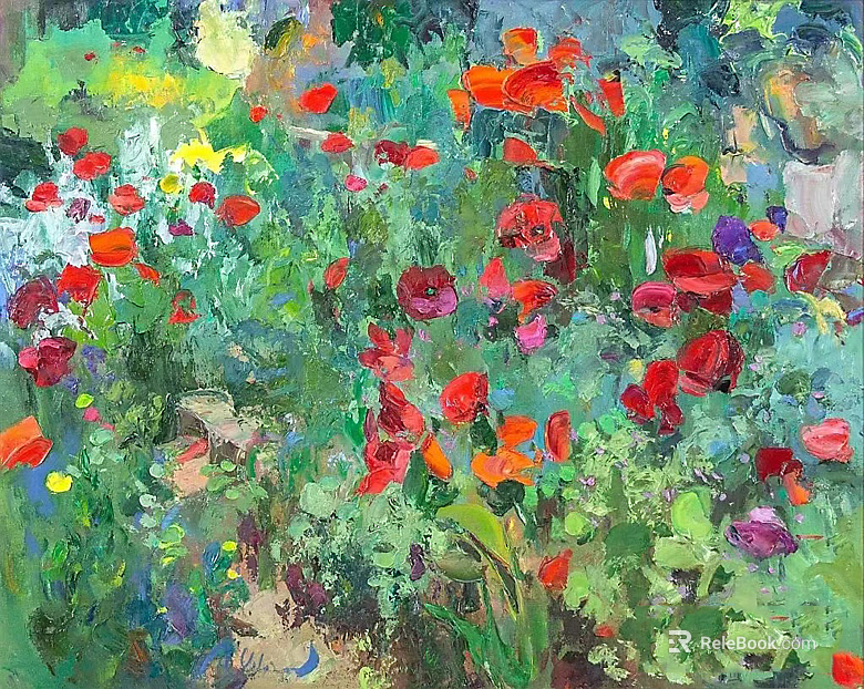 European-style Red Flower Oil Painting texture