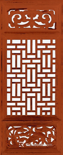 Chinese reddish brown wood carved door and window components texture