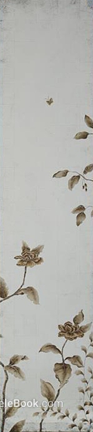 Beige flower and bird pattern wallpaper texture