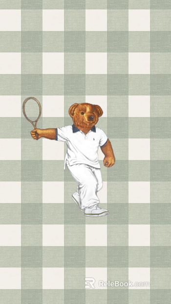 Green White Plaid Tennis Bear Decoration Wallpaper texture