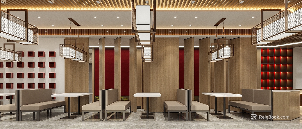 New Chinese Light Wood Wall Panel Dining Space texture