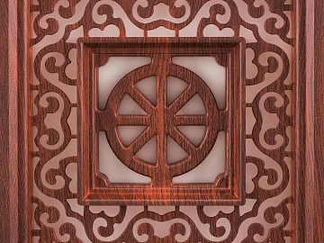 Wood carved red hollow plate 3d model
